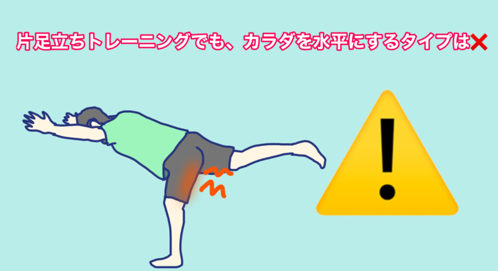 片脚立ちで股関節から体を前に倒し、浮いている足は後方に蹴りだすポーズ。ヨガの戦士のポーズ3と呼ばれる