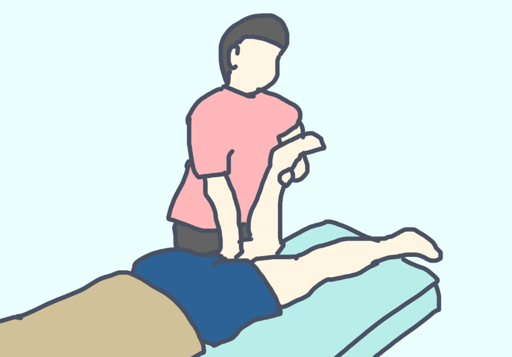 ハムストリングと坐骨神経の間の動きを出す施術